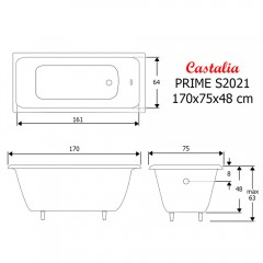 Ванна чугунная Castalia Prime S2021 170x75x48 с ручками