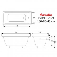 Ванна чугунная Castalia Prime S2021 180x80x48 с ручками
