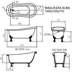 Ванна акриловая Magliezza Alba BR 155,5x72,5