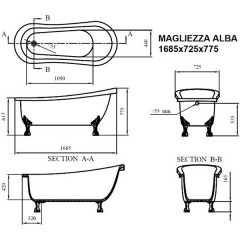 Ванна акриловая Magliezza Alba CR 168,5x72,5